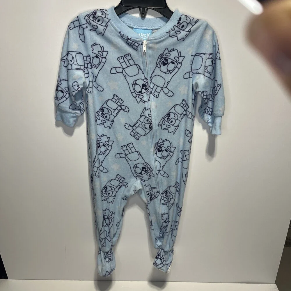 Bluey 12 month baby bodysuit PJs Sleeper Footies Zip up Blue Cozy One-piece EUC